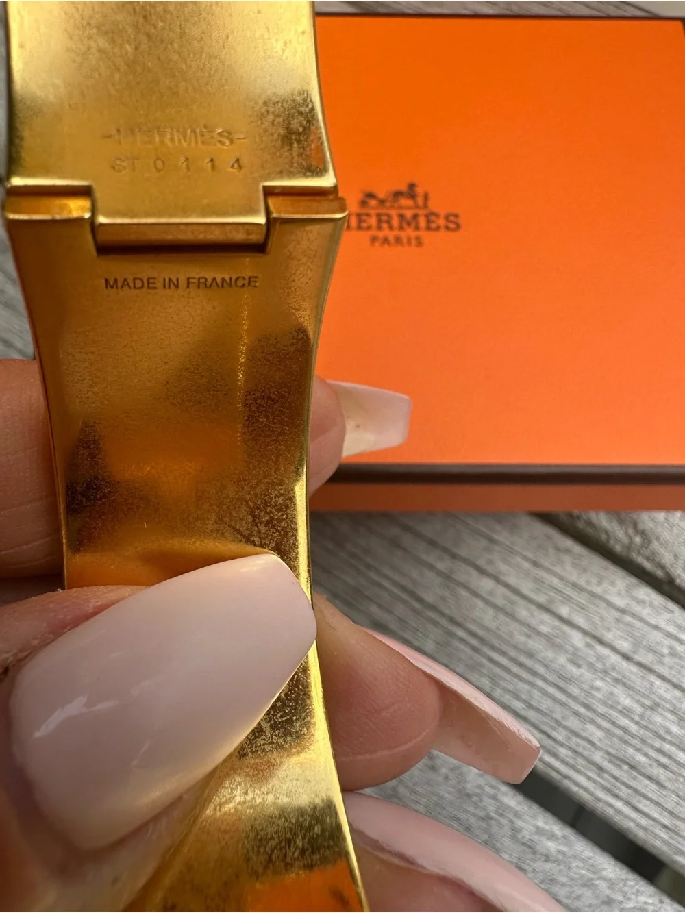 Hermes Pink Enamel H Bracelet with Gold Hardware PM
